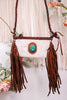 Braided Leather and Cowhide Clutch with Turquoise Accent - Whiskey Skies - AMERICAN DARLING