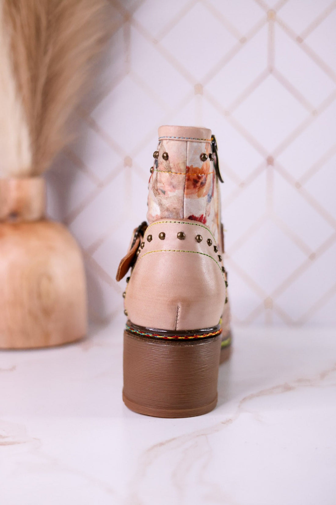 Branchout Floral Leather Boots With Antique Style Buckle - Whiskey Skies - SPRING FOOTWEAR