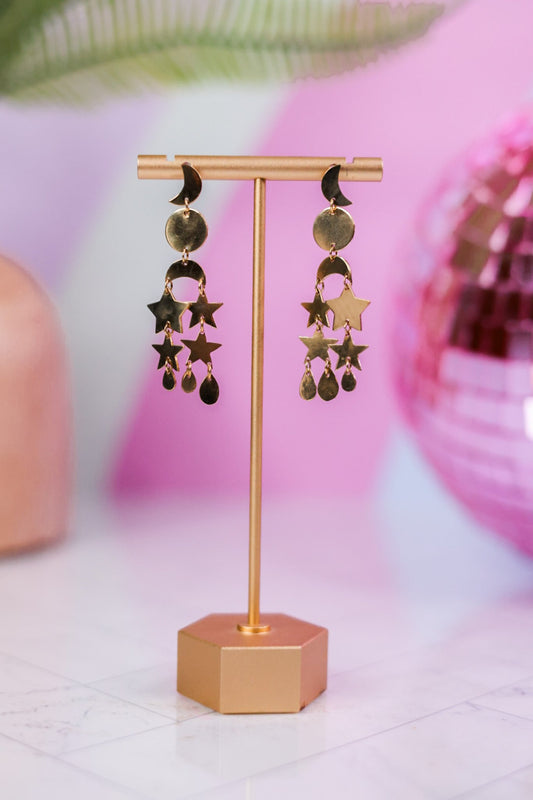 Brass Sun And Moon Chandelier Earring - Whiskey Skies - INK+ALLOY