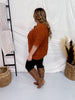 Brick Colored Cable Knit Short Sleeve Button Up Sweater - Whiskey Skies - GEEGEE