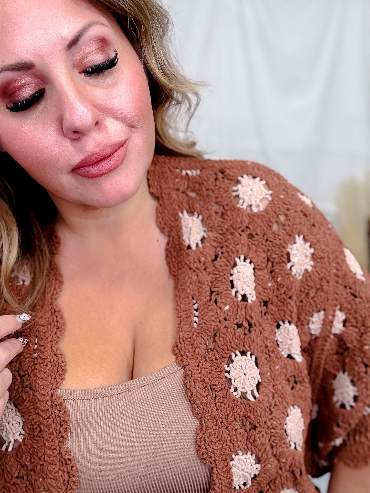Brick & Latte Long Sleeve Open Knit Cardigan - Whiskey Skies - POL CLOTHING INC.
