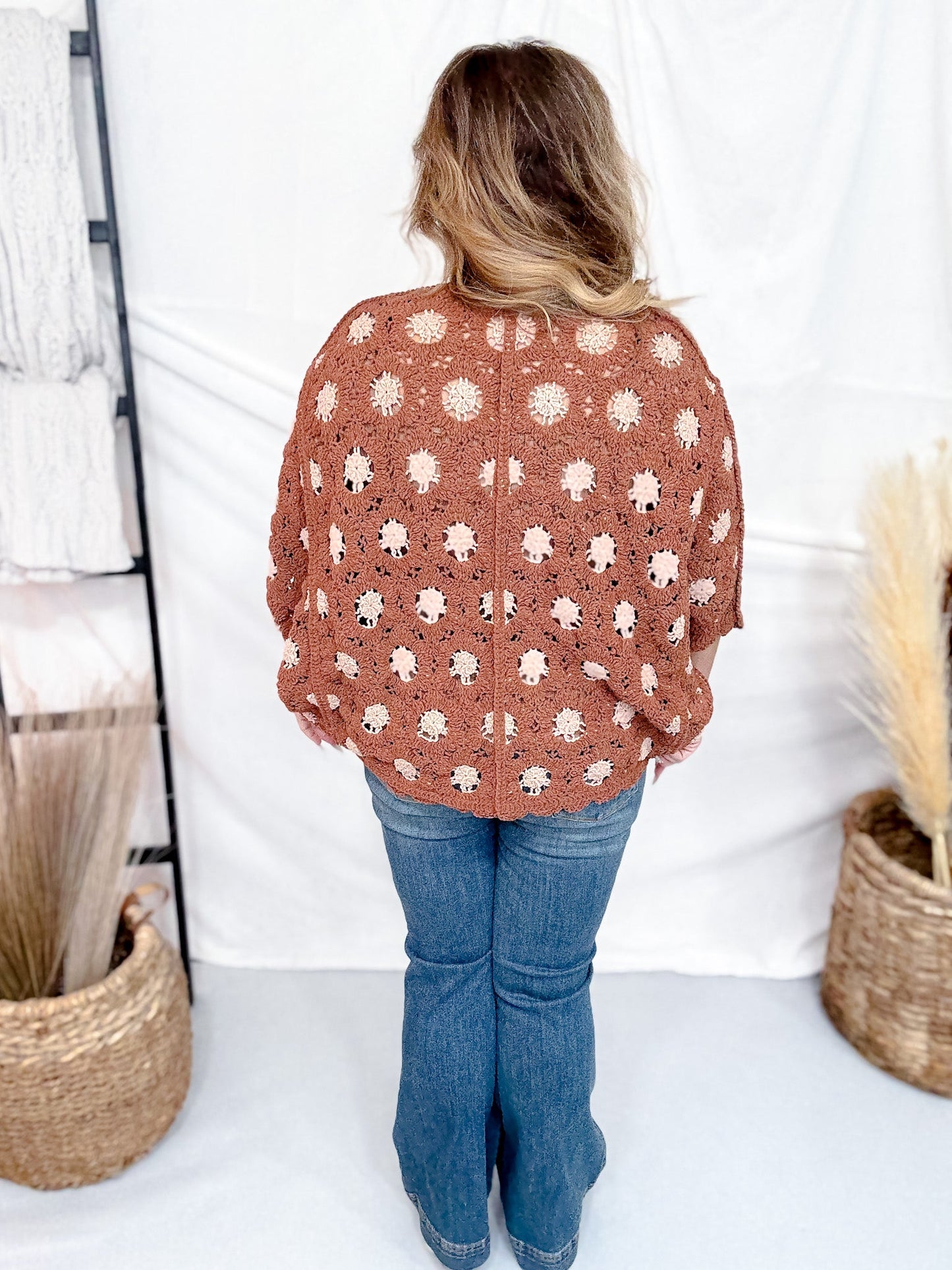 Brick & Latte Long Sleeve Open Knit Cardigan - Whiskey Skies - POL CLOTHING INC.