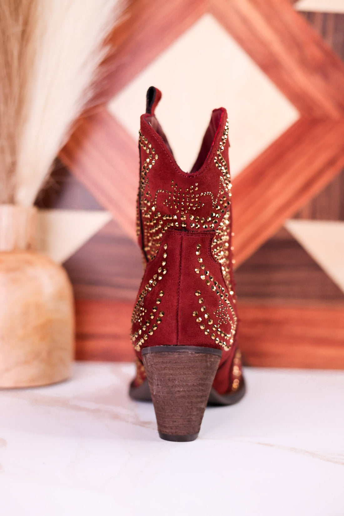 Brick Red Parade Rhinestone Ankle Boots - Whiskey Skies - VERY G