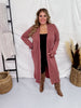 Brick Red Ribbed Long Sleeve Duster with Side Slits - Whiskey Skies - STYLIVE