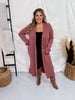 Brick Red Ribbed Long Sleeve Duster with Side Slits - Whiskey Skies - STYLIVE