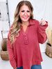 Brick Red Waffle Knit V - Neck Top - Whiskey Skies - ANDREE BY UNIT