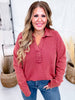 Brick Red Waffle Knit V - Neck Top - Whiskey Skies - ANDREE BY UNIT