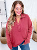 Brick Red Waffle Knit V - Neck Top - Whiskey Skies - ANDREE BY UNIT