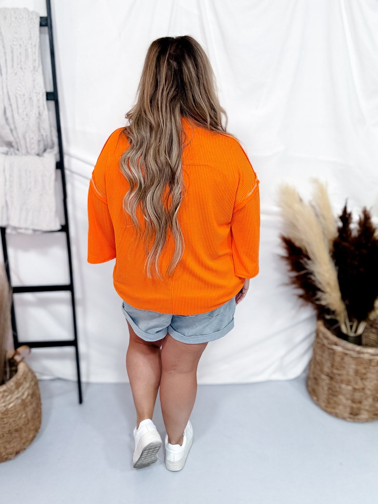Bright Orange Reverse Stitch Front Pocket Top - Whiskey Skies - SEW IN LOVE