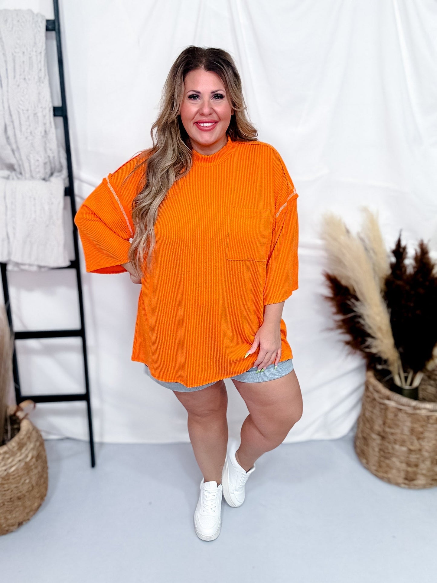 Bright Orange Reverse Stitch Front Pocket Top - Whiskey Skies - SEW IN LOVE