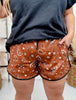 Brown Bandana Babe Drawstring Shorts - Whiskey Skies - STERLING KREEK