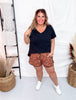 Brown Bandana Babe Drawstring Shorts - Whiskey Skies - STERLING KREEK