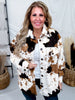 Brown & Black Cow Print Faux Fur Shacket - Whiskey Skies - DAVI & DANI