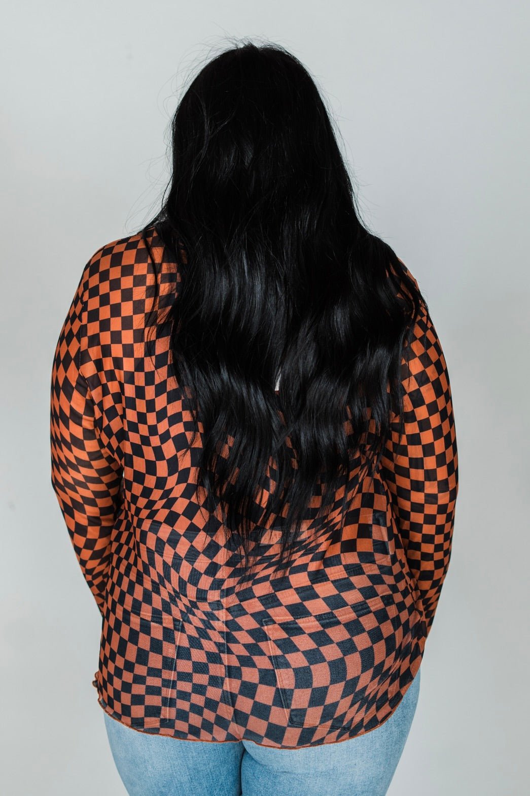 Brown & Black Long Sleeve Checkerboard Top - Whiskey Skies - DAVI & DANI