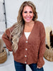 Brown Button Front Cable Knit Cardigan - Whiskey Skies - WHITE BIRCH