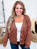 Brown Button Front Cable Knit Cardigan - Whiskey Skies - WHITE BIRCH