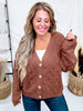 Brown Button Front Cable Knit Cardigan - Whiskey Skies - WHITE BIRCH