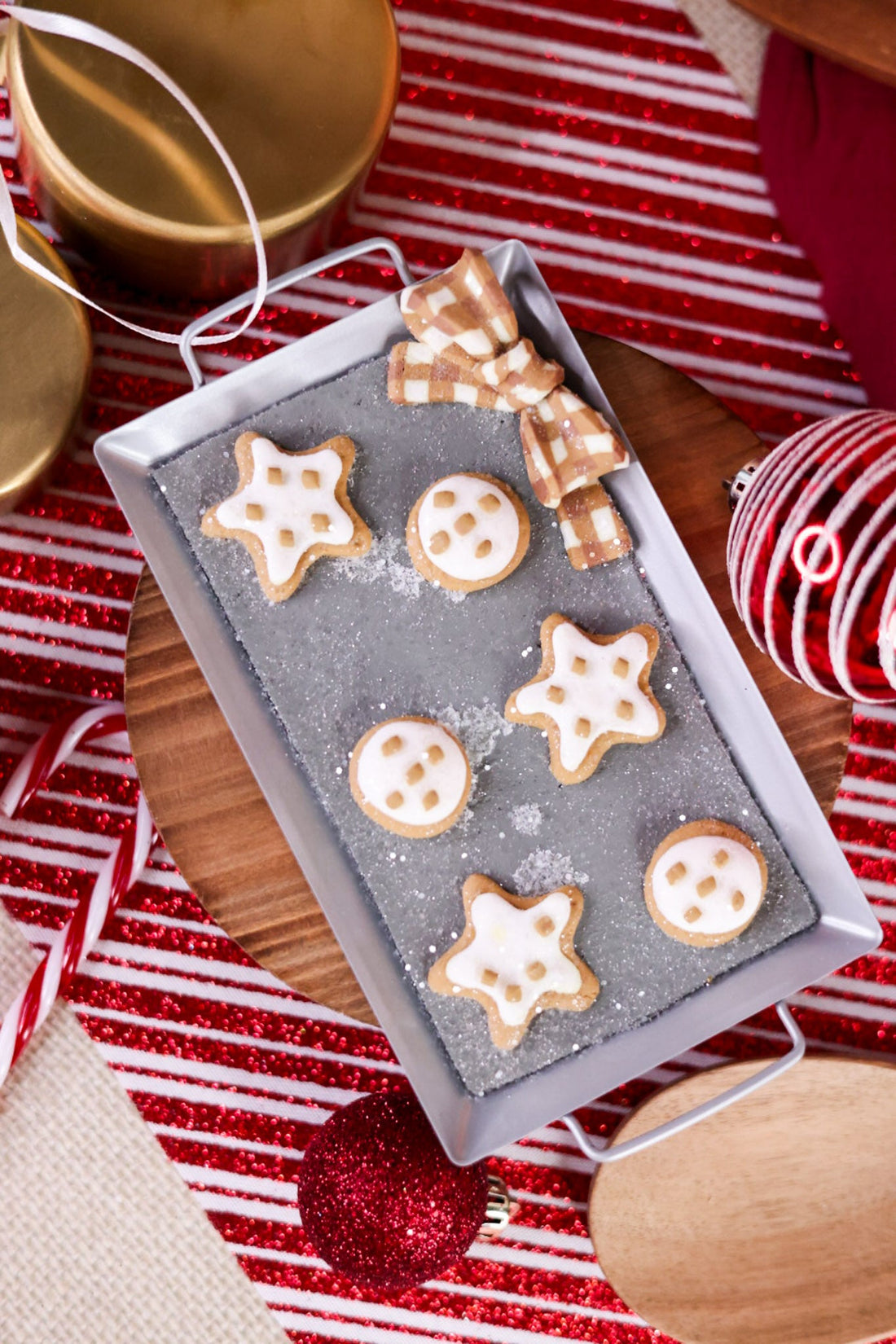 Brown Check Bow Gingerbread Cookie Sheet Ornament - Whiskey Skies - RAZ IMPORTS