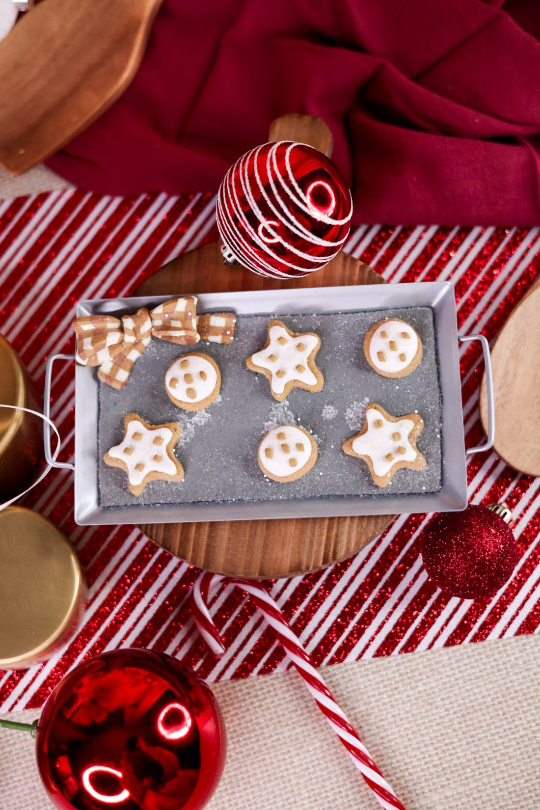Brown Check Bow Gingerbread Cookie Sheet Ornament - Whiskey Skies - RAZ IMPORTS