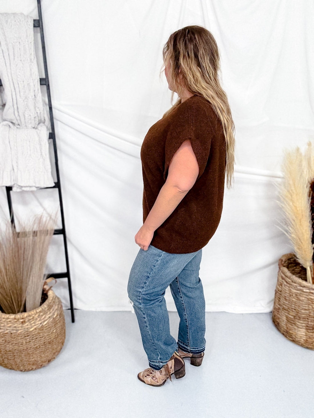 Brown Crew Neck Sweater Vest - Whiskey Skies - GEEGEE
