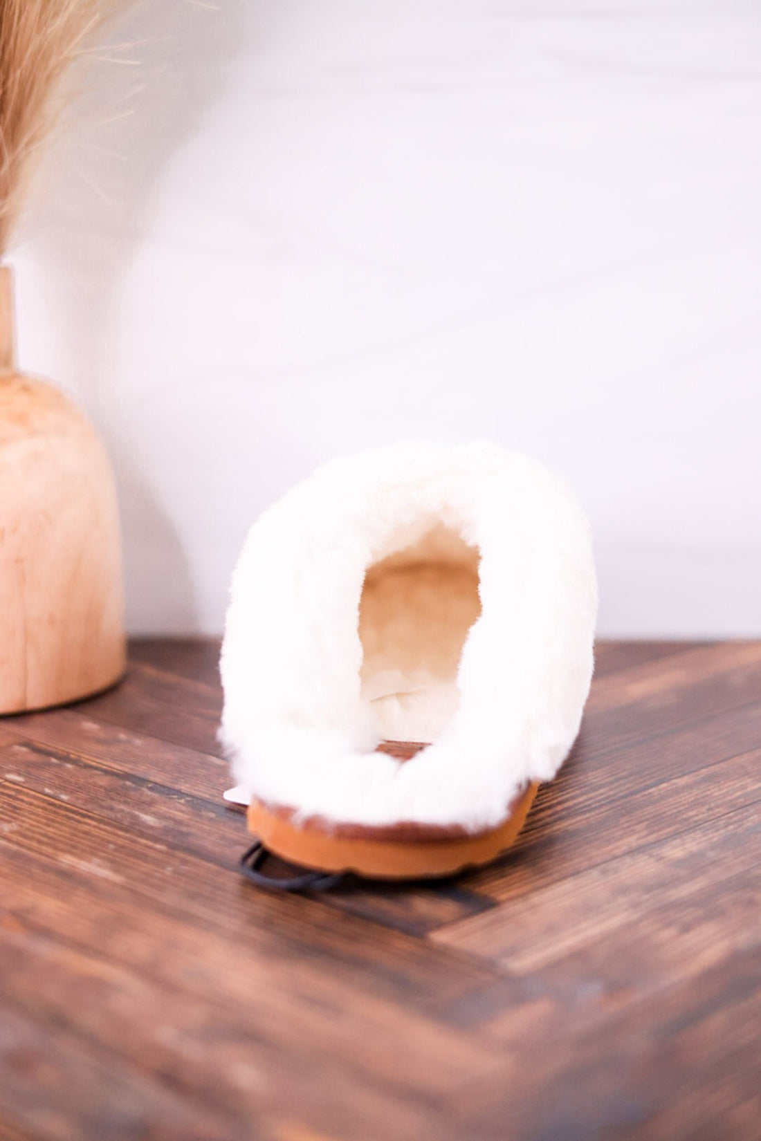 Brown Embossed Leather Slippers With Fleece Lining - Whiskey Skies - MYRA BAGS