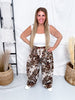 Brown Floral Barrel Leg Pants - Whiskey Skies - DAVI & DANI