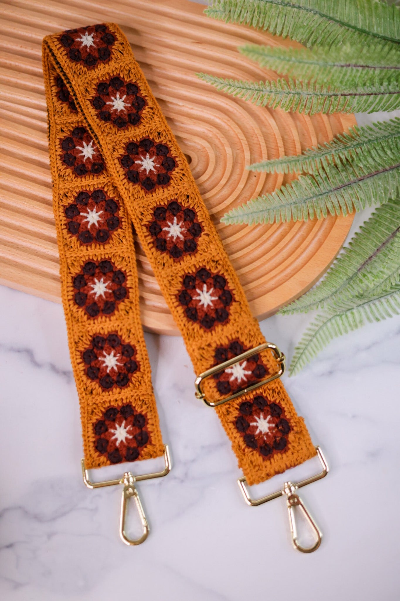 Brown Floral Crochet Bag Strap - Whiskey Skies - THOMAS & LEE CO.