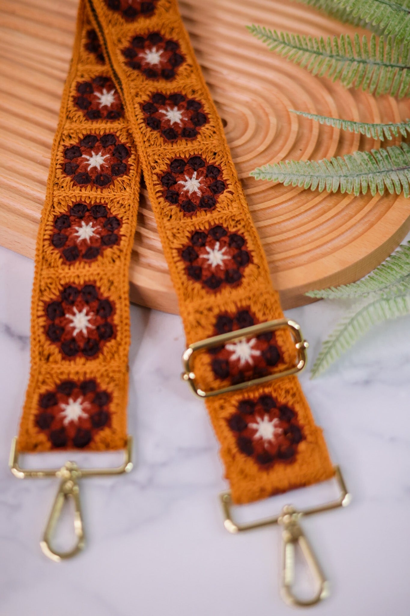 Brown Floral Crochet Bag Strap - Whiskey Skies - THOMAS & LEE CO.