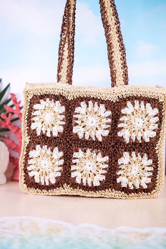 Brown Floral Crochet Mini Tote - Whiskey Skies - MUDPIE
