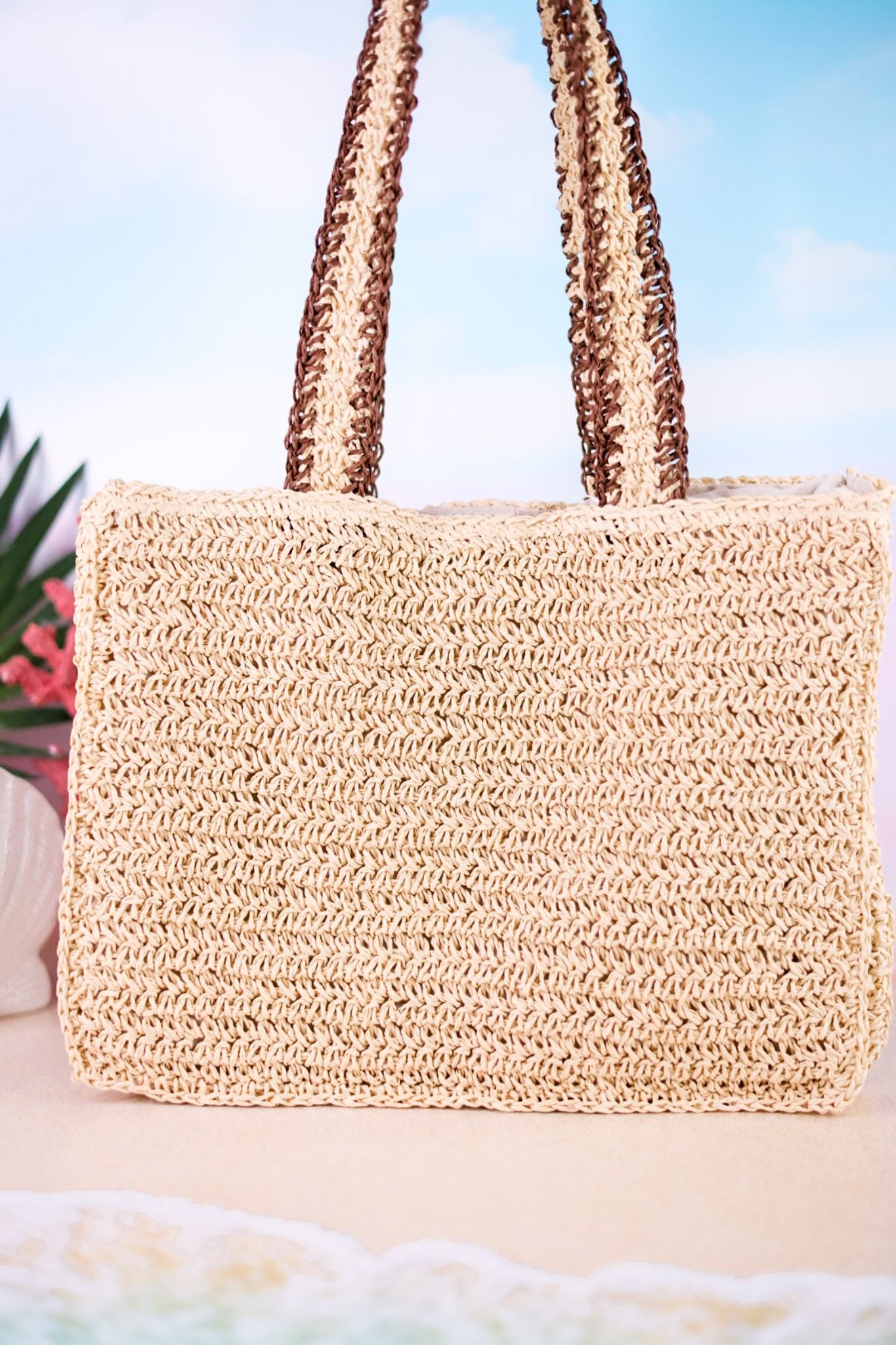Brown Floral Crochet Mini Tote - Whiskey Skies - MUDPIE