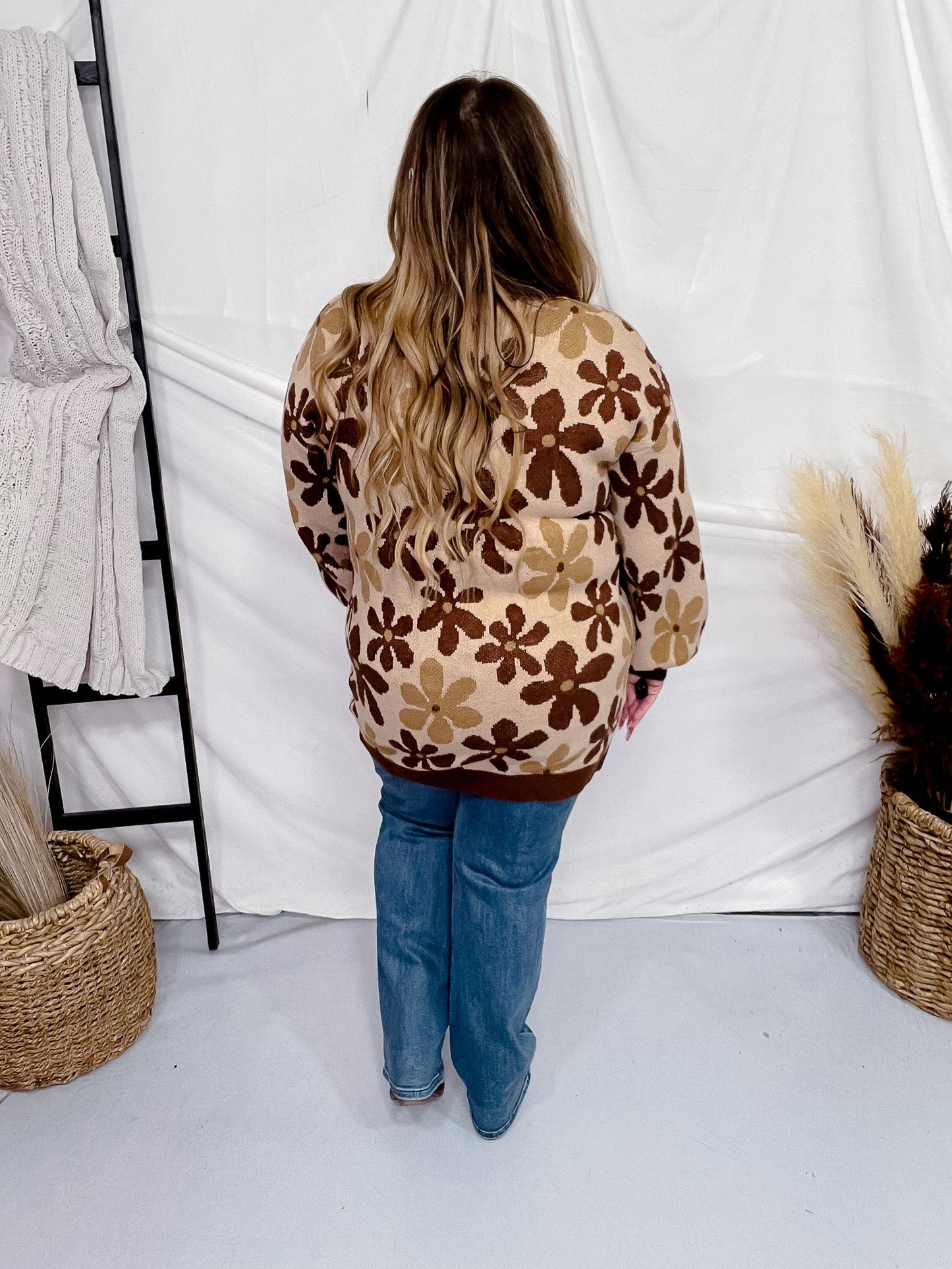 Brown Floral Open Front Sweater Cardigan - Whiskey Skies - SOUTHERN GRACE