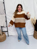 Brown & Ivory Color Block Striped Sweater - Whiskey Skies - ODDI