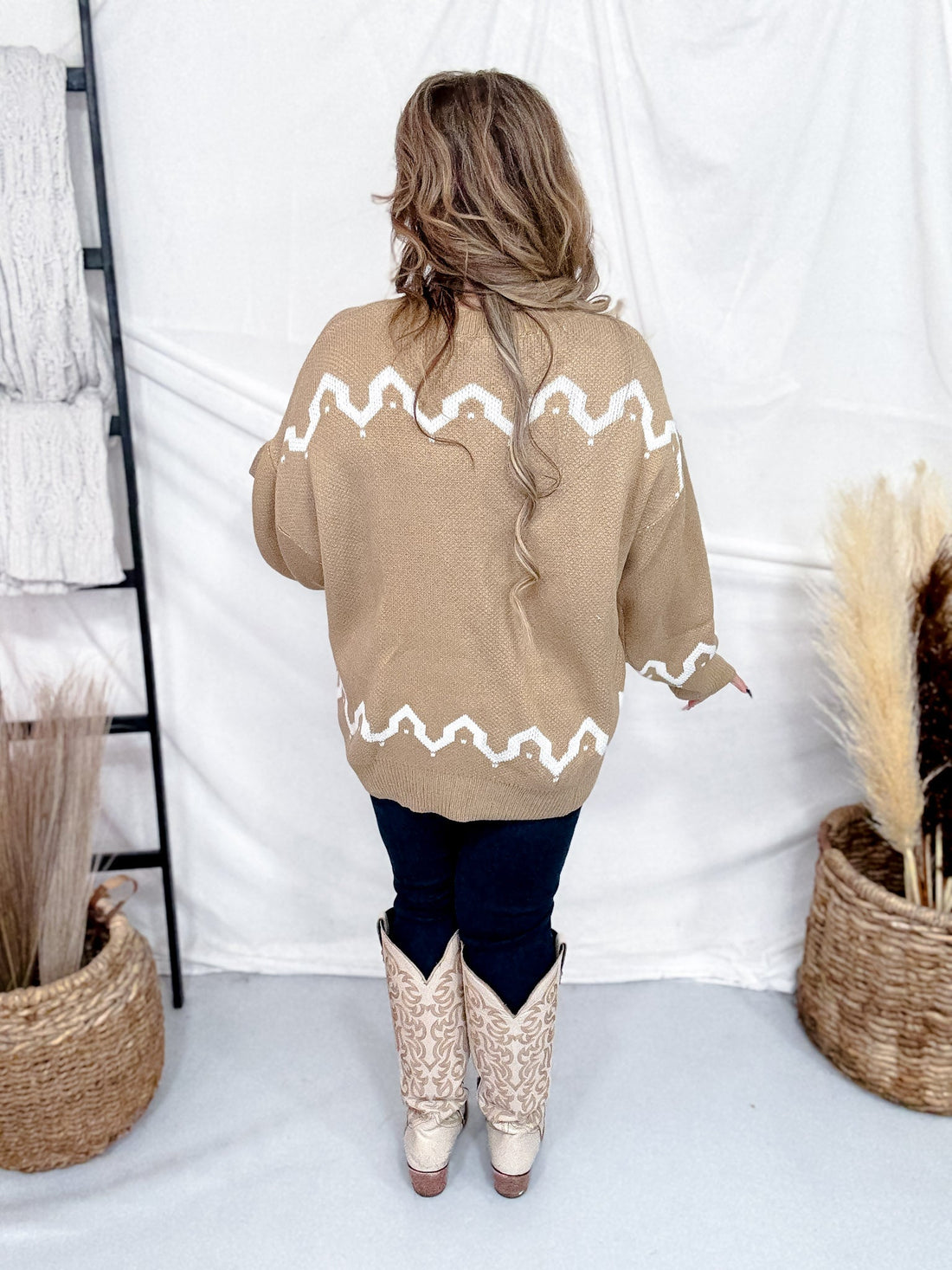 Brown & Ivory Sweater With Running Horse Graphic - Whiskey Skies - POLAGRAM + BAEVELY