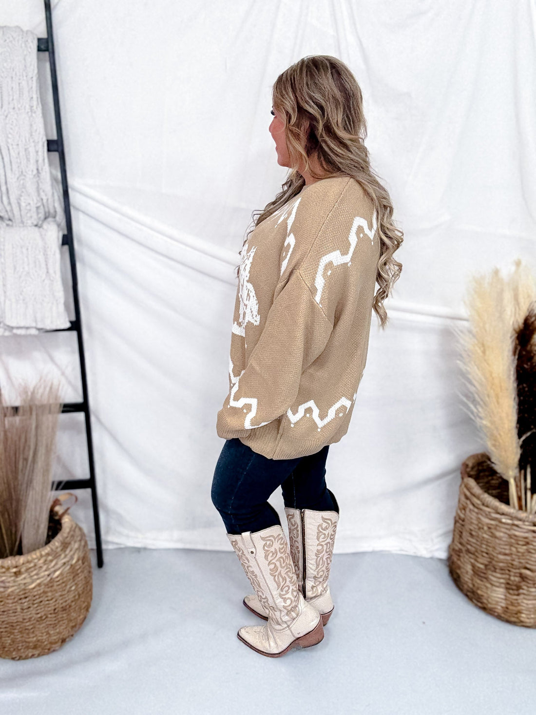 Brown & Ivory Sweater With Running Horse Graphic - Whiskey Skies - POLAGRAM + BAEVELY