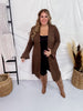Brown Knit Open Front Cardigan with Flared Cuff Sleeves - Whiskey Skies - VOCAL