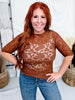 Brown Lace Mesh Top With 3/4 Sleeves - Whiskey Skies - EASEL
