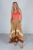 Brown Mineral Washed Tiered Hem Skirt - Whiskey Skies - OLI & HALI