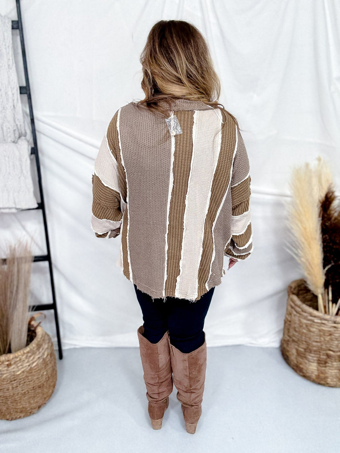 Brown Multi Washed Color Block & Patchwork Cardigan - Whiskey Skies - OLI & HALI