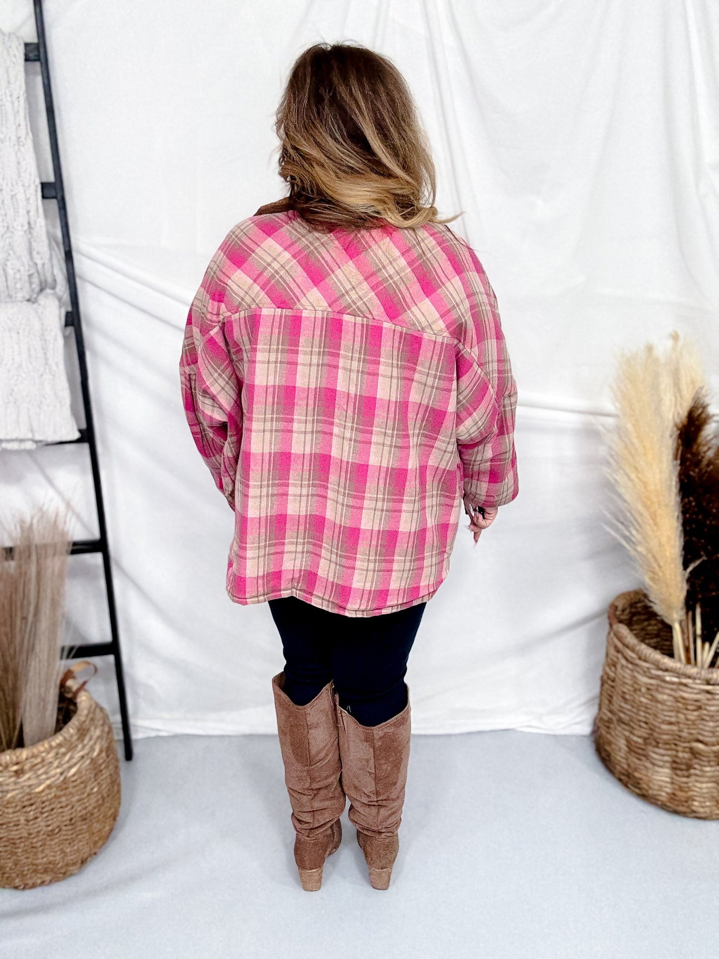 Brown & Pink Reversible Mixed Fabric Mackinaw Jacket - Whiskey Skies - J.NNA