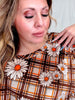 Brown Plaid & Daisy Print Velvet Babydoll Tunic - Whiskey Skies - EASEL