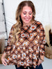 Brown Plaid & Daisy Print Velvet Babydoll Tunic - Whiskey Skies - EASEL