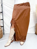 Brown Satin Maxi Skirt With Lace Details - Whiskey Skies - POLAGRAM + BAEVELY