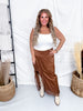 Brown Satin Maxi Skirt With Lace Details - Whiskey Skies - POLAGRAM + BAEVELY