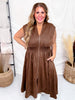 Brown Smocked Waist Twill Suede Shirt Dress - Whiskey Skies - SHE + SKY