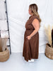 Brown Smocked Waist Twill Suede Shirt Dress - Whiskey Skies - SHE + SKY
