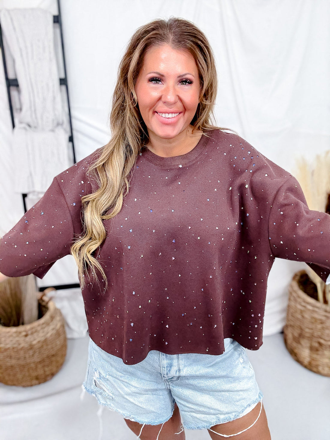 Brown Tee With Multicolored Stars & Rhinestones - Whiskey Skies - DAVI & DANI