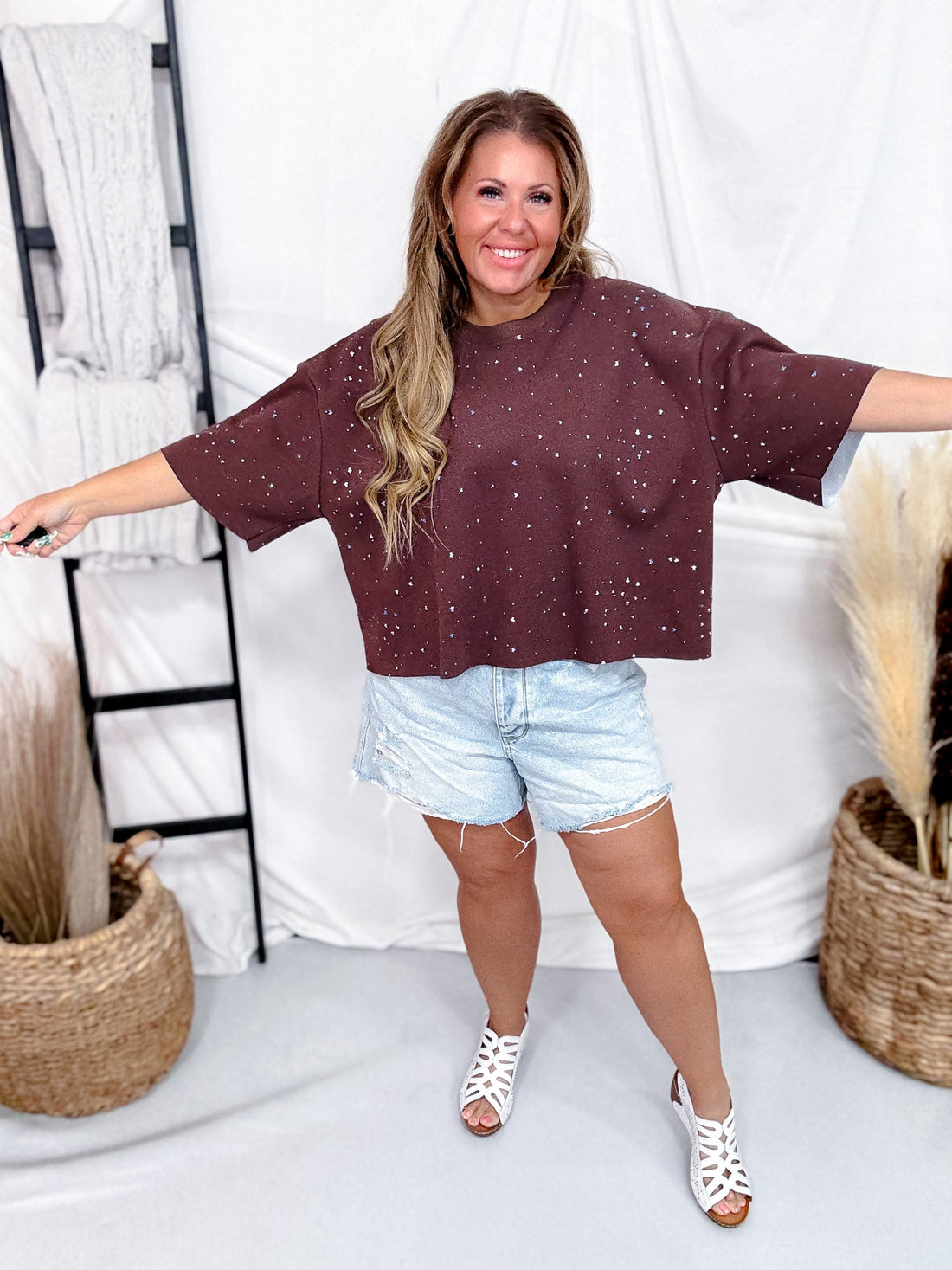 Brown Tee With Multicolored Stars & Rhinestones - Whiskey Skies - DAVI & DANI