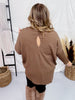 Brown Textured Long Sleeve Keyhole Sweater - Whiskey Skies - BE STAGE