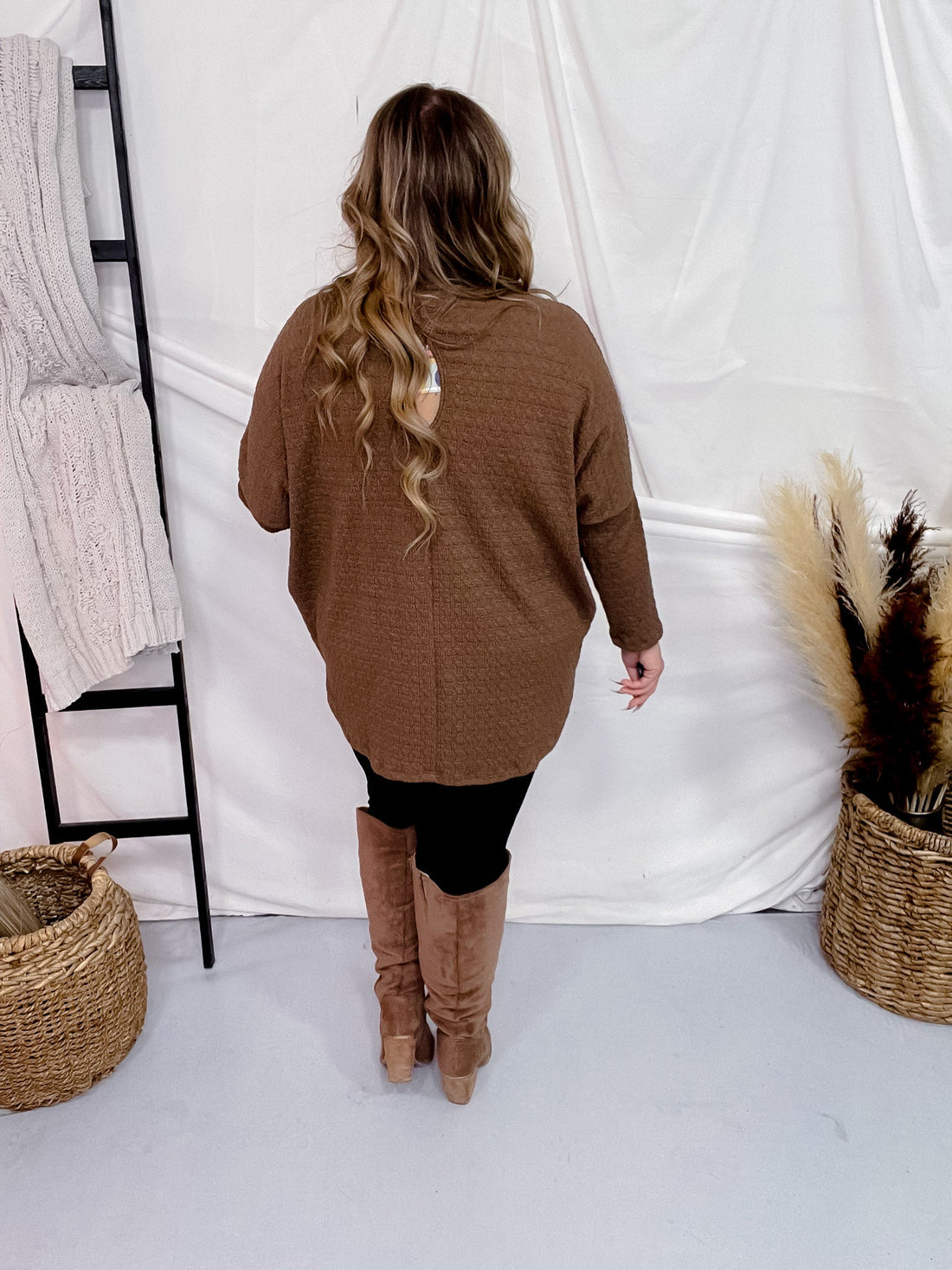Brown Textured Long Sleeve Keyhole Sweater - Whiskey Skies - BE STAGE