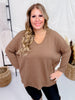 Brown Textured Long Sleeve Keyhole Sweater - Whiskey Skies - BE STAGE